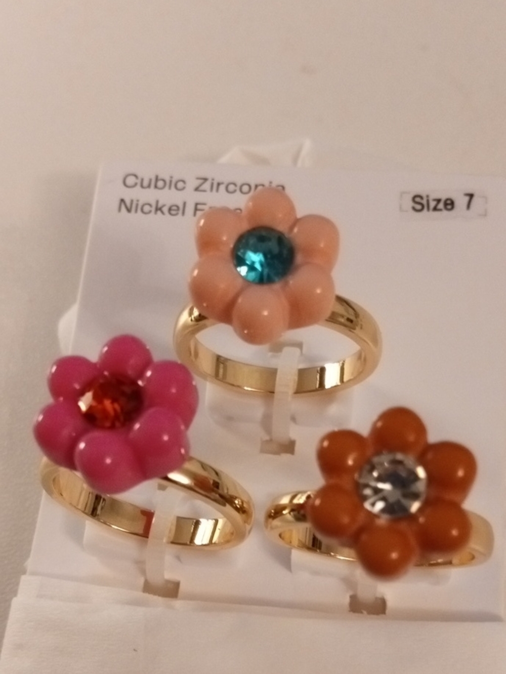 Gold Flower Ring with Pink, Peach, and Brown Flower Accents - Picture 5 of 6